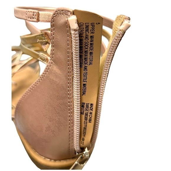 Cat & Jack Girls Metallic Rose Gold Dion Zipper Ankle Strap Sandals - Size 5 - Picture 5 of 9